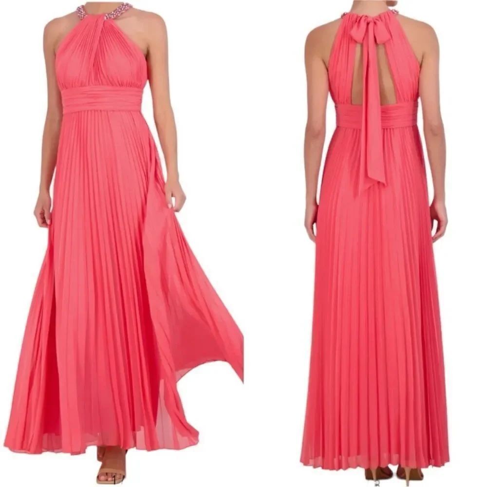 Eliza J NWT Crystal Detail Pleated Gown in Melon Size 14